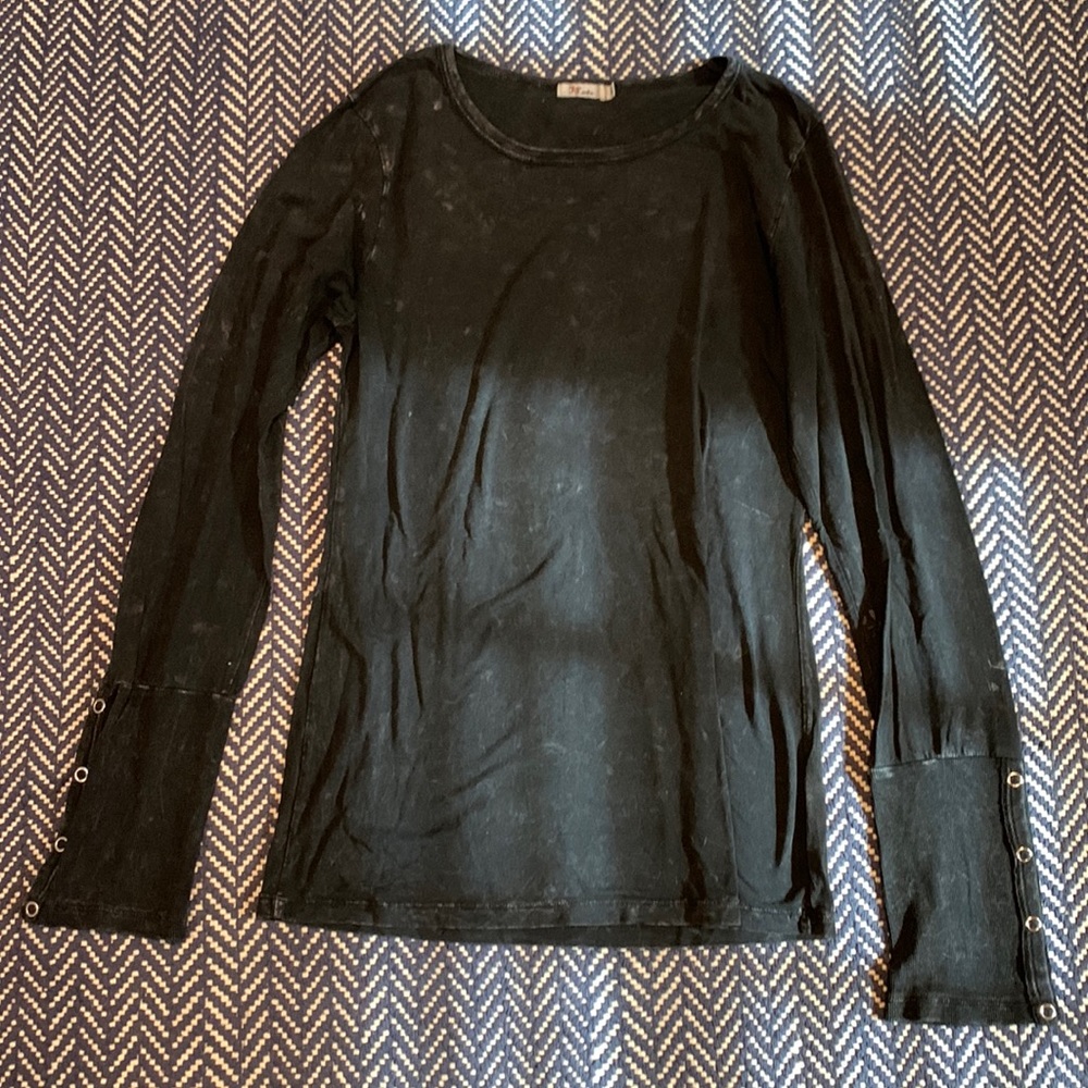 Black long sleeve top with acid wash detail